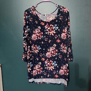 Cato Blue Floral Tunic Long Sleeve